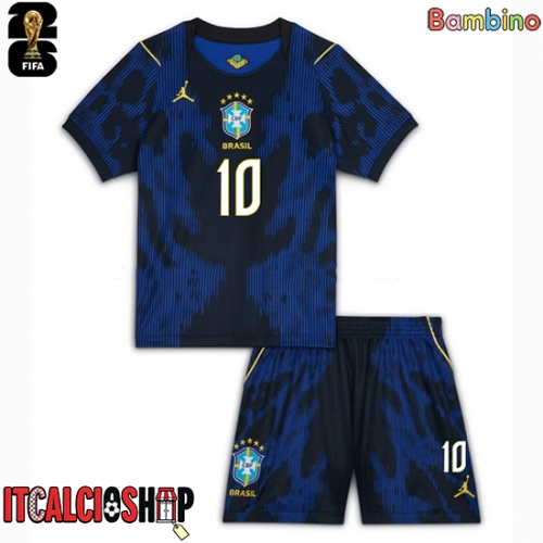Brasile Vinicius Junior #10 Seconda Maglia Bambino Mondiali 2026 Manica Corta (+ Pantaloni corti)